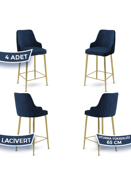 Tera Serisi 4 Adet Babyface Kumaş 65 cm Gold Kaplama Ayaklı Bar Sandalyesi