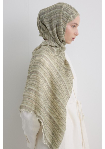 Baby Haki Ince Çizgili Keten Dokulu Pamuklu Şal fiyatları