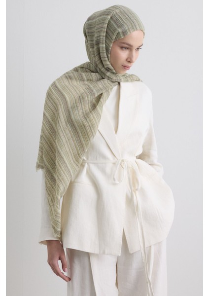 Baby Haki Ince Çizgili Keten Dokulu Pamuklu Şal fırsatları