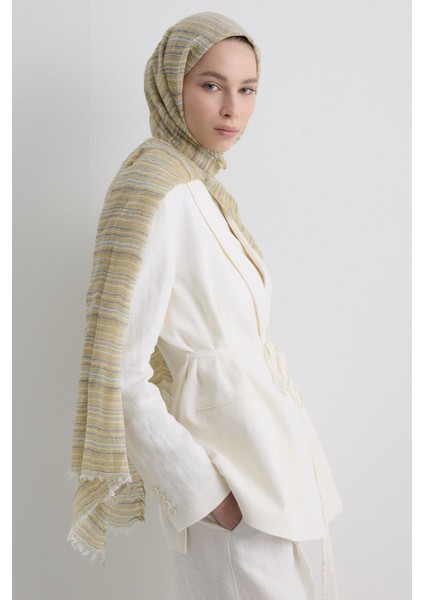 Baby Sarı Ince Çizgili Keten Dokulu Pamuklu Şal fiyatları
