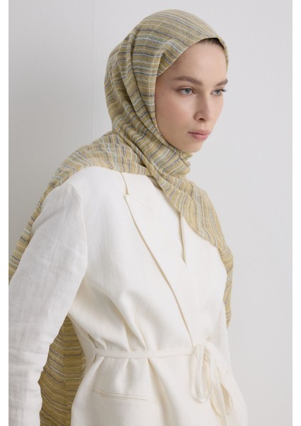Baby Sarı Ince Çizgili Keten Dokulu Pamuklu Şal fırsatları