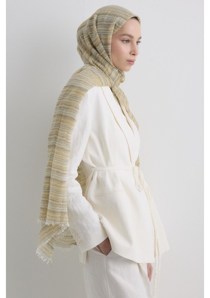 Baby Sarı Ince Çizgili Keten Dokulu Pamuklu Şal indirimleri