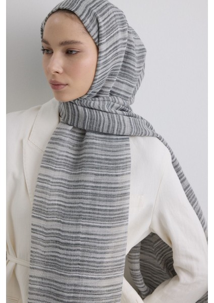 Baby Siyah Gri Ince Çizgili Keten Dokulu Pamuklu Şal fiyatları