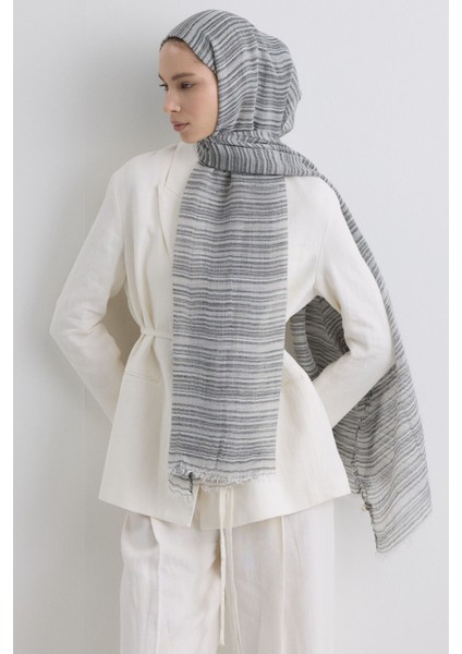 Baby Siyah Gri Ince Çizgili Keten Dokulu Pamuklu Şal modelleri