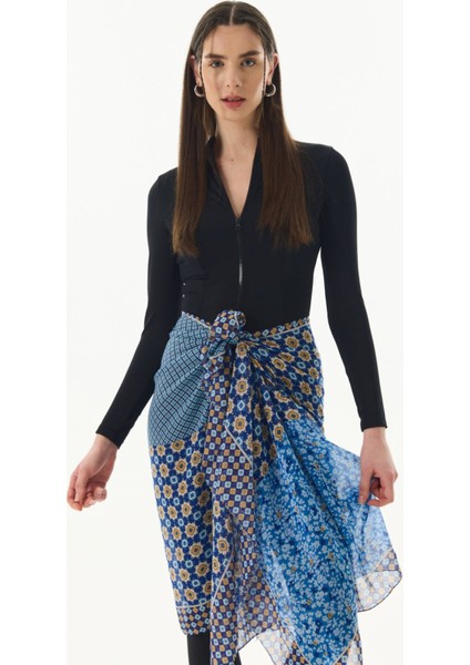 Violet Geometrik Çiçek Desen Mavi Pamuklu Şal modelleri