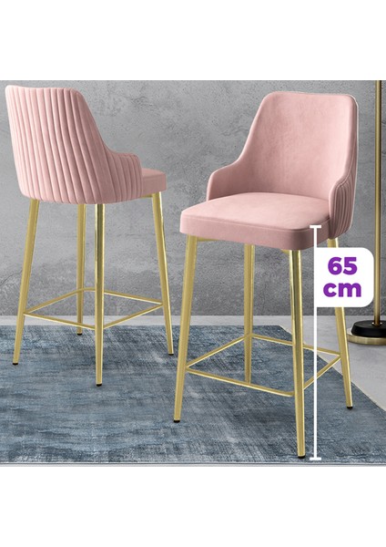 Tera Serisi 4 Adet Pembe Babyface Kumaş 65 cm Gold Kaplama Ayaklı Bar Sandalyesi fiyatları