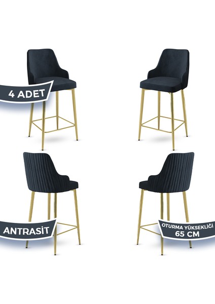 Tera Serisi 4 Adet Babyface Kumaş 65 cm Gold Kaplama Ayaklı Bar Sandalyesi
