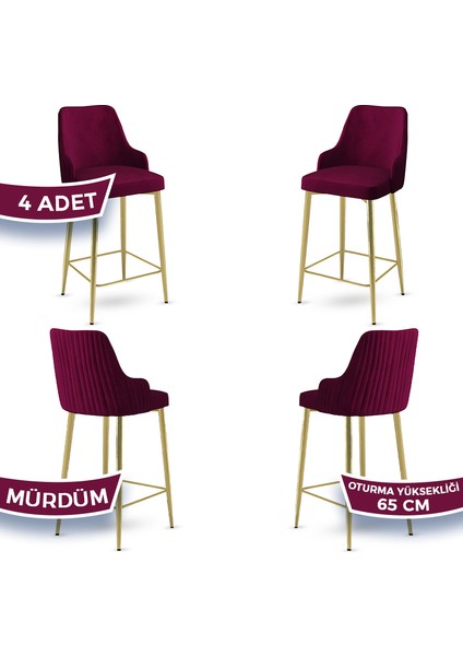Tera Serisi 4 Adet Babyface Kumaş 65 cm Gold Kaplama Ayaklı Bar Sandalyesi