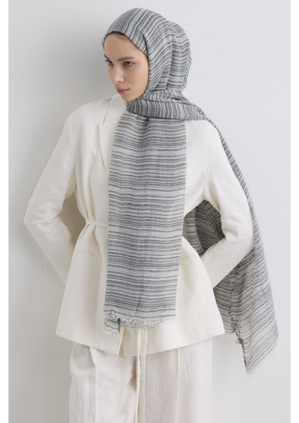 Baby Siyah Gri Ince Çizgili Keten Dokulu Pamuklu Şal fırsatları