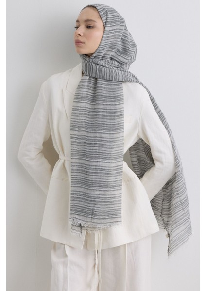 Baby Siyah Gri Ince Çizgili Keten Dokulu Pamuklu Şal indirimleri