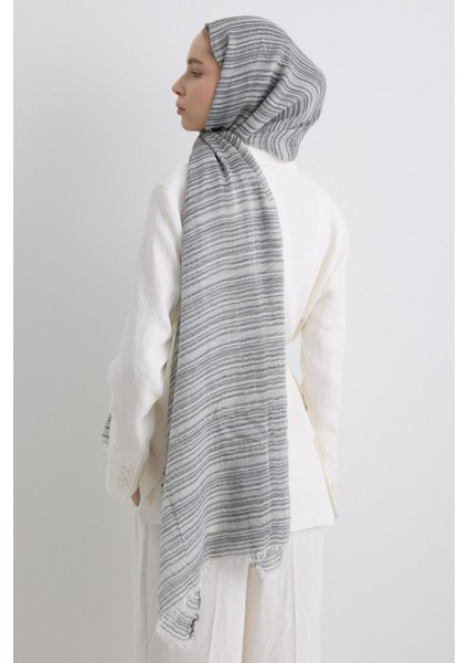Baby Siyah Gri Ince Çizgili Keten Dokulu Pamuklu Şal