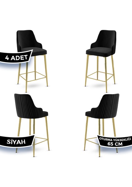 Tera Serisi 4 Adet Siyah Babyface Kumaş 65 cm Gold Kaplama Ayaklı Bar Sandalyesi