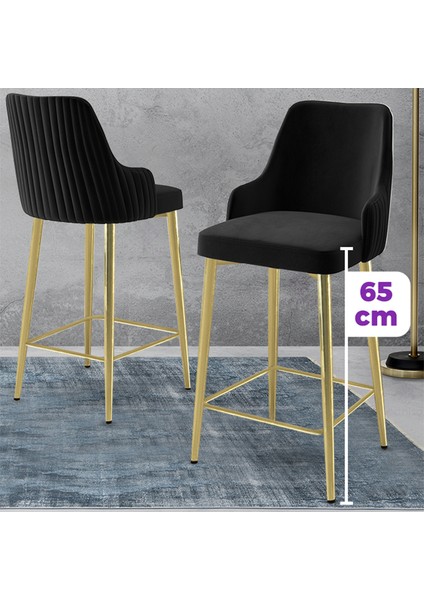 Tera Serisi 4 Adet Siyah Babyface Kumaş 65 cm Gold Kaplama Ayaklı Bar Sandalyesi fiyatları