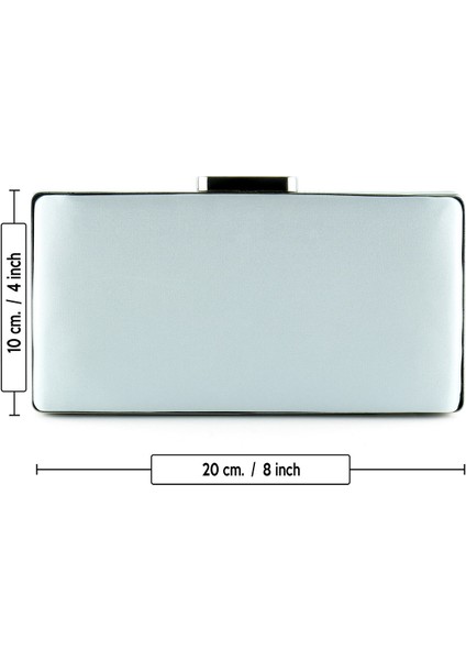 Gümüş Saten Degrade Kristal Taşlı Metal Saplı Abiye El Çantası