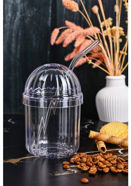 3 Adet Mika Bardak 430 ml (3 Adet Cam Pipet Hediyeli)| Kahve, Limonata, Meşrubat Sunum Bardağı