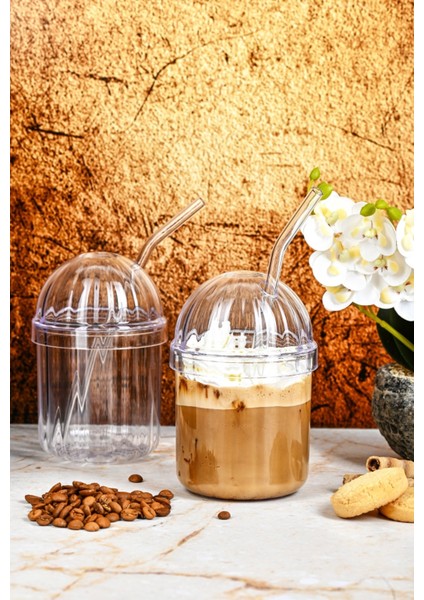 3 Adet Mika Bardak 430 ml (3 Adet Cam Pipet Hediyeli)| Kahve, Limonata, Meşrubat Sunum Bardağı