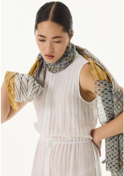 Sahra Desenli Haki Pamuklu Şal