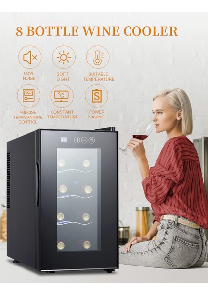 Termoelektrik Şarap Soğutucu | 8 Şişe Kapasiteli | 23 Litre 8-18°c Temperli Cam Şarap Saklama Dolabı modelleri