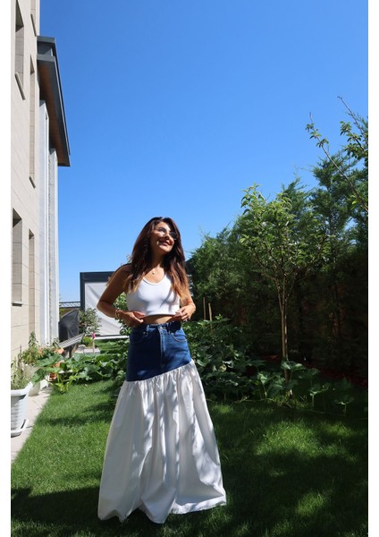 Üstü Denim Altı Poplin Etek fiyatları