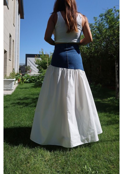 Üstü Denim Altı Poplin Etek fırsatları