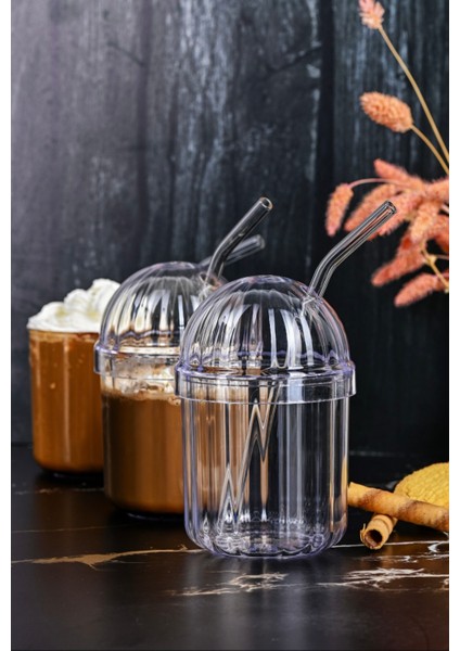 5 Adet Mika Bardak 430 ml (5 Adet Cam Pipet Hediyeli)| Kahve, Limonata, Meşrubat Sunum Bardağı