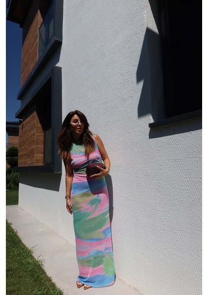 Sırt Dekolteli Rengarenk Tül Elbise fiyatları