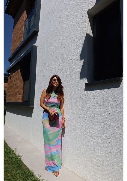 Sırt Dekolteli Rengarenk Tül Elbise fırsatları