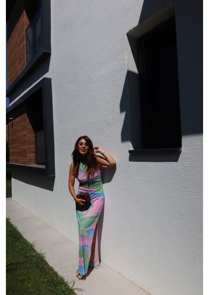 Sırt Dekolteli Rengarenk Tül Elbise indirimleri