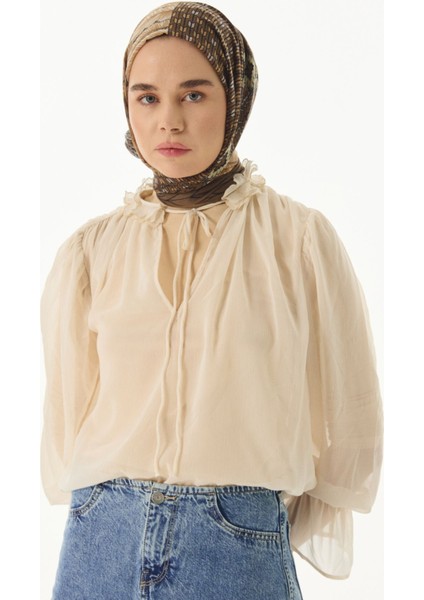 Sahra Desenli Kahve Pamuklu Şal