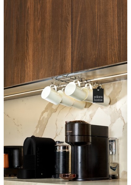 Silver 10'lu Dolap ve Raf Altı Portatif Bardak Askılığı, Kupa, Fincan Düzenleyici - Metal Paslanmaz