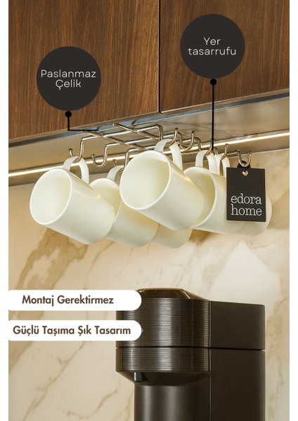 Silver 10'lu Dolap ve Raf Altı Portatif Bardak Askılığı, Kupa, Fincan Düzenleyici - Metal Paslanmaz fiyatları