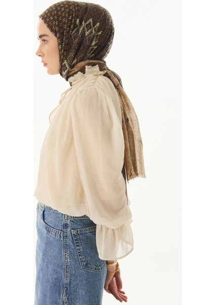 Sahra Desenli Kahve Pamuklu Şal