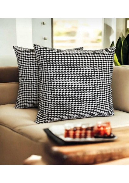 2'li Kazayağı Desenli Dokuma Kırlent Kılıfı 'siyah & Beyaz!