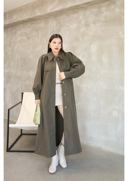 Kadın Balon Kol Uzun Trençkot