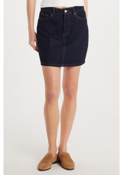 Kadın Slim Fit Dar Kesim Cepli Mini Denim Etek