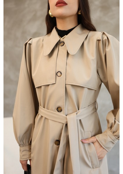 Kadın Balon Kol Uzun Trençkot