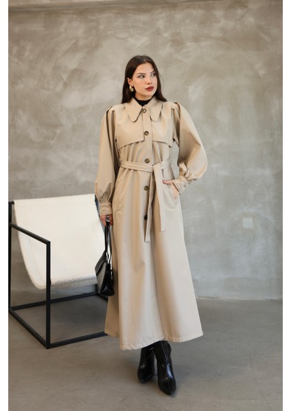Kadın Balon Kol Uzun Trençkot modelleri