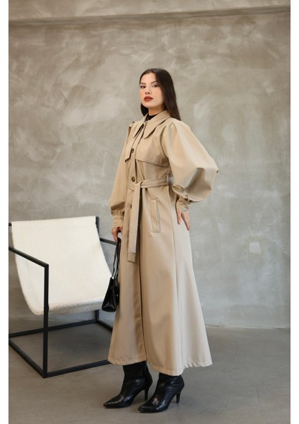 Kadın Balon Kol Uzun Trençkot