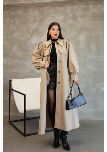 Kadın Balon Kol Uzun Trençkot