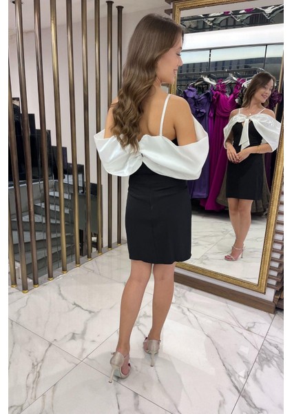 Kadın Ip Askılı Taş Işlemeli Astarlı Saten Fiyonk Detaylı Kısa Elbise fırsatları