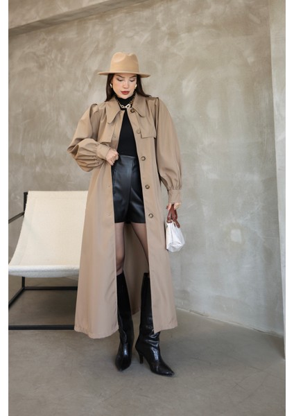 Kadın Balon Kol Uzun Trençkot