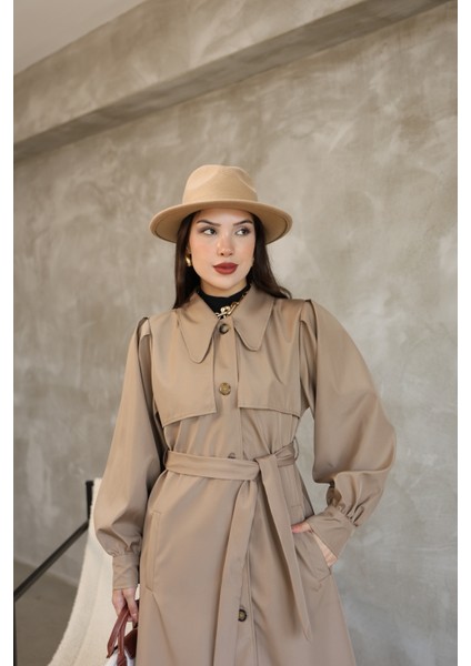 Kadın Balon Kol Uzun Trençkot