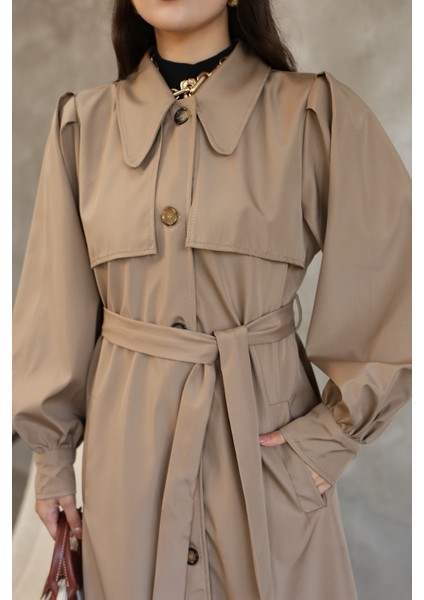 Kadın Balon Kol Uzun Trençkot