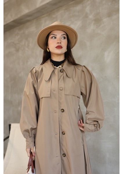 Kadın Balon Kol Uzun Trençkot