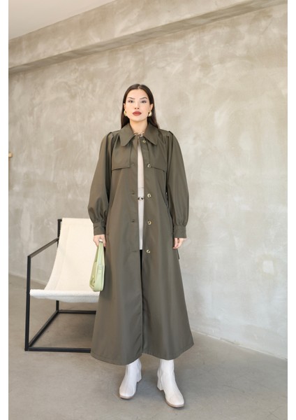 Kadın Balon Kol Uzun Trençkot