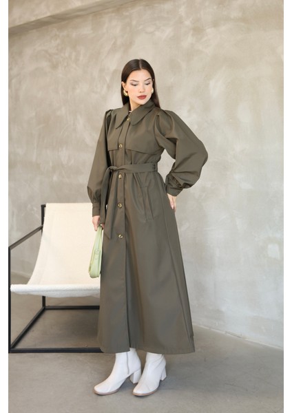 Kadın Balon Kol Uzun Trençkot