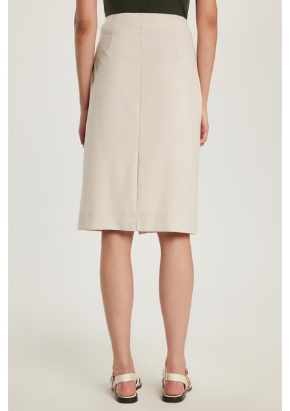 Kadın Slim Fit Önü Fermuar Detaylı Midi Boy Bej Etek indirimleri