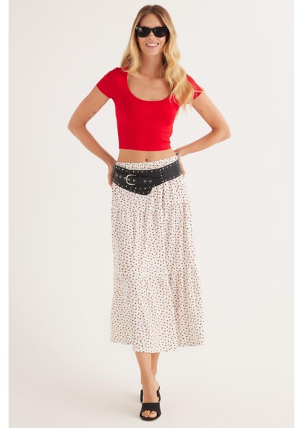 Kadın Standart Fit Beli Lastikli Baskılı Midi Boy Etek fiyatları