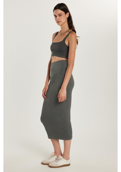 Kadın Slim Fit Pamuklu Düz Uzun Antrasit Etek modelleri