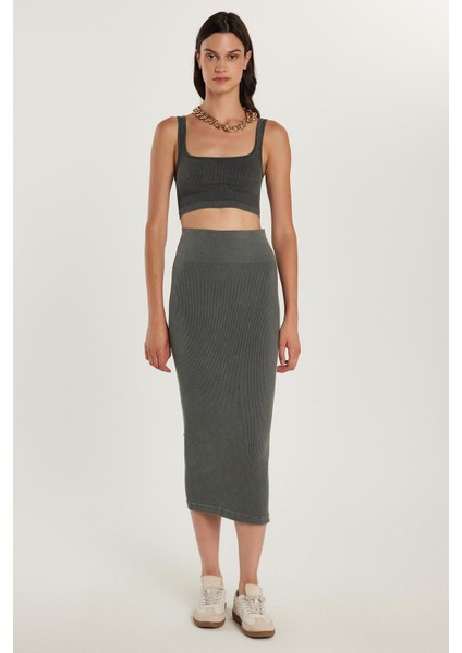 Kadın Slim Fit Pamuklu Düz Uzun Antrasit Etek fırsatları